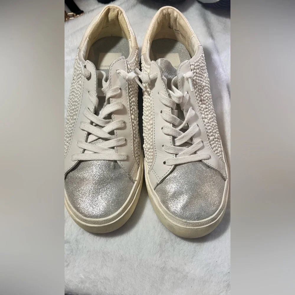 Dolce Vita Cream and Silver Studded Sneakers B25
